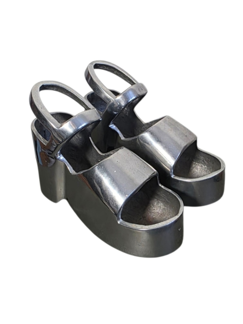 Torre & Tagus Aluminum Platform Shoe Sculptures Silver Industrial Art Décor Pair